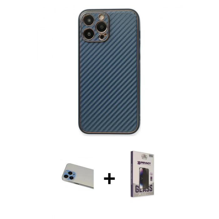 MARSİLYAN™- iPhone 13 Pro Max Kılıf Ahenk Işık - Siyah Bilvis Hayalet Cam Ekran Koruyucu + Rainbow Kamera Lens Koruma Cam - MI