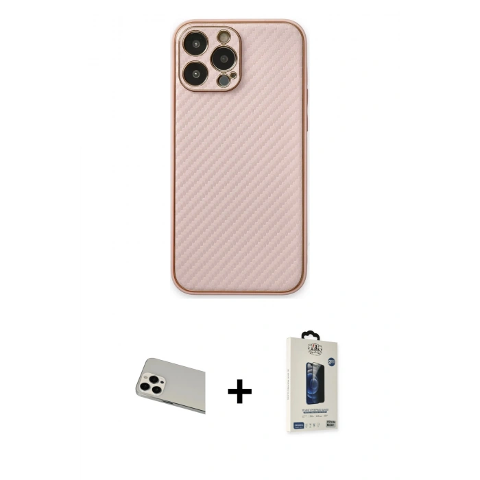 MARSİLYAN™- iPhone 13 Pro Max Kılıf Ahenk Işık - Siyah Bilvis Hayalet Cam Ekran Koruyucu + Rainbow Kamera Lens Koruma Cam - BZ