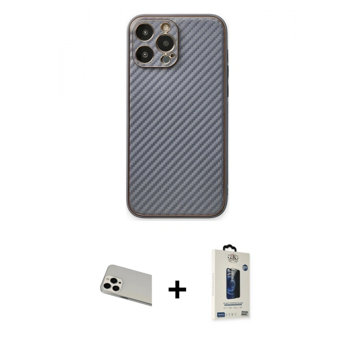 MARSİLYAN™- iPhone 13 Pro Max Kılıf Ahenk Işık - Siyah Bilvis Hayalet Cam Ekran Koruyucu + Rainbow Kamera Lens Koruma Cam - BZ