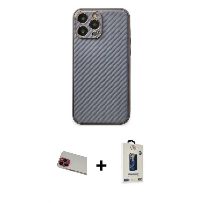 MARSİLYAN™- iPhone 13 Pro Max Kılıf Ahenk Işık - Siyah Bilvis Hayalet Cam Ekran Koruyucu + Rainbow Kamera Lens Koruma Cam - KI