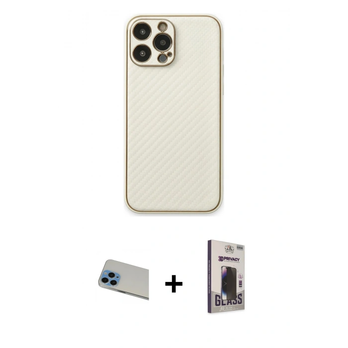MARSİLYAN™- iPhone 13 Pro Max Kılıf Ahenk Işık - Siyah Bilvis Hayalet Cam Ekran Koruyucu + Rainbow Kamera Lens Koruma Cam - MI