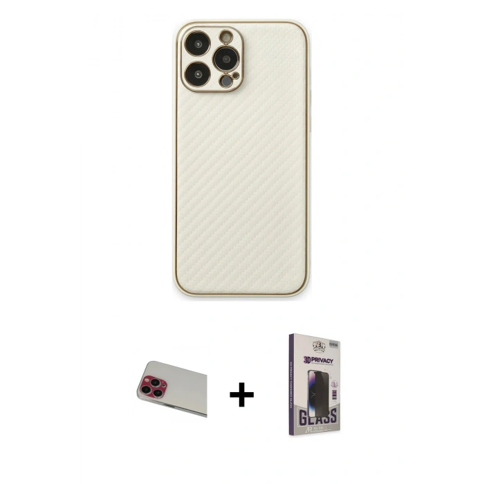 MARSİLYAN™- iPhone 13 Pro Max Kılıf Ahenk Işık - Siyah Bilvis Hayalet Cam Ekran Koruyucu + Rainbow Kamera Lens Koruma Cam - KI