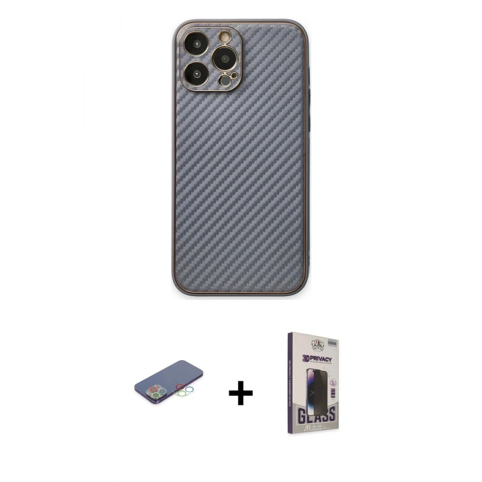 MARSİLYAN™- iPhone 13 Pro Max Kılıf Ahenk Işık - Siyah Bilvis Hayalet Cam Ekran Koruyucu + Renkli Kamera Lens Koruma Cam - MI