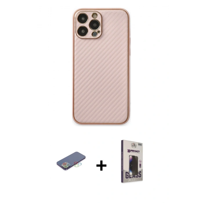 MARSİLYAN™- iPhone 13 Pro Max Kılıf Ahenk Işık - Siyah Bilvis Hayalet Cam Ekran Koruyucu + Renkli Kamera Lens Koruma Cam - MI
