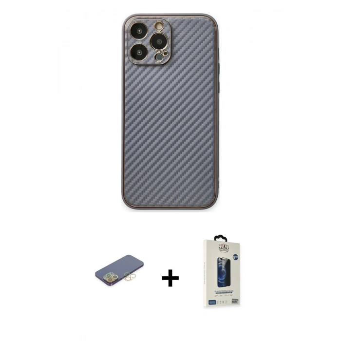 MARSİLYAN™- iPhone 13 Pro Max Kılıf Ahenk Işık - Siyah Bilvis Hayalet Cam Ekran Koruyucu + Renkli Kamera Lens Koruma Cam - SI