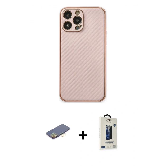 MARSİLYAN™- iPhone 13 Pro Max Kılıf Ahenk Işık - Siyah Bilvis Hayalet Cam Ekran Koruyucu + Renkli Kamera Lens Koruma Cam - SI