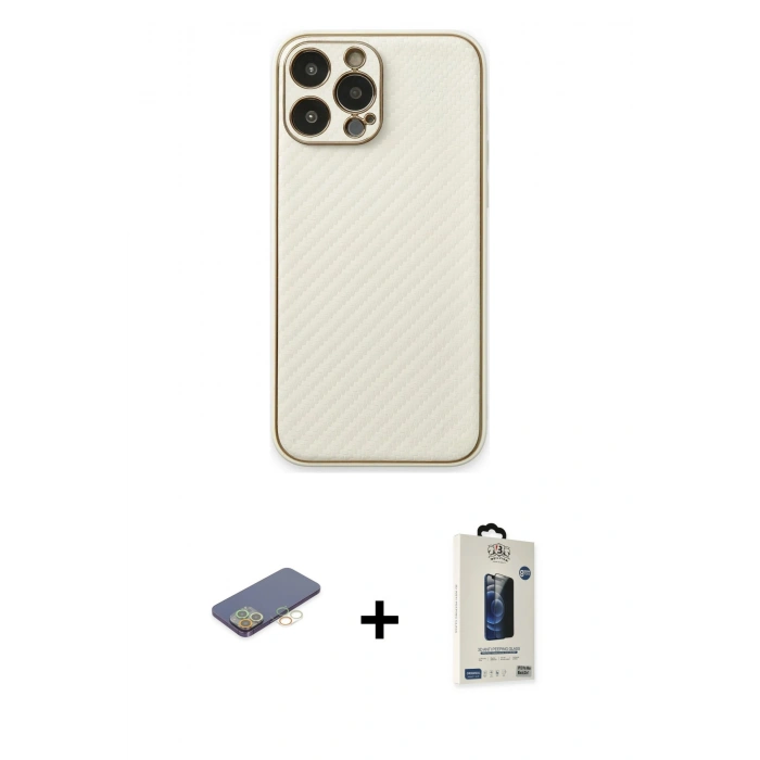 MARSİLYAN™- iPhone 13 Pro Max Kılıf Ahenk Işık - Siyah Bilvis Hayalet Cam Ekran Koruyucu + Renkli Kamera Lens Koruma Cam - SI