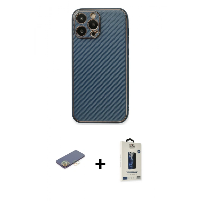 MARSİLYAN™- iPhone 13 Pro Max Kılıf Ahenk Işık - Siyah Bilvis Hayalet Cam Ekran Koruyucu + Renkli Kamera Lens Koruma Cam - SI