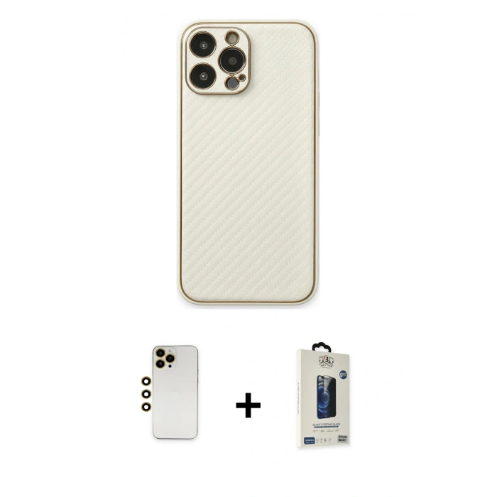 MARSİLYAN™- iPhone 13 Pro Max Kılıf Ahenk Işık - Siyah Bilvis Hayalet Cam Ekran Koruyucu + Shine Kamera Lens - GD