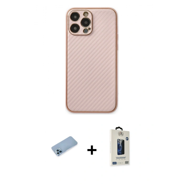 MARSİLYAN™- iPhone 13 Pro Max Kılıf Ahenk Işık - Siyah Bilvis Hayalet Cam Ekran Koruyucu + Shine Kamera Lens Koruma Cam - MI