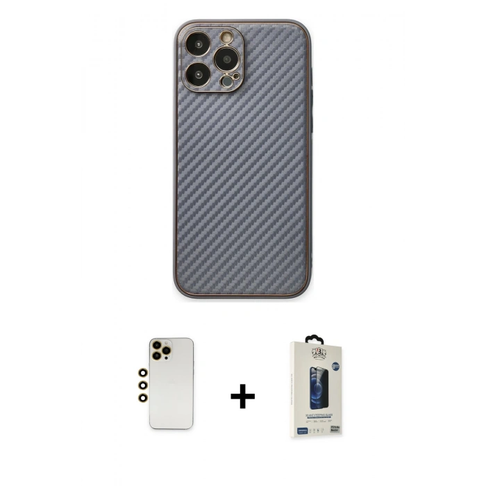 MARSİLYAN™- iPhone 13 Pro Max Kılıf Ahenk Işık - Siyah Bilvis Hayalet Cam Ekran Koruyucu + Shine Kamera Lens - GD