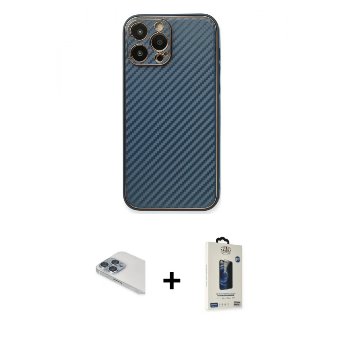 MARSİLYAN™- iPhone 13 Pro Max Kılıf Ahenk Işık - Siyah Bilvis Hayalet Cam Ekran Koruyucu + Pers Alüminyum Kamera Lens - SABE