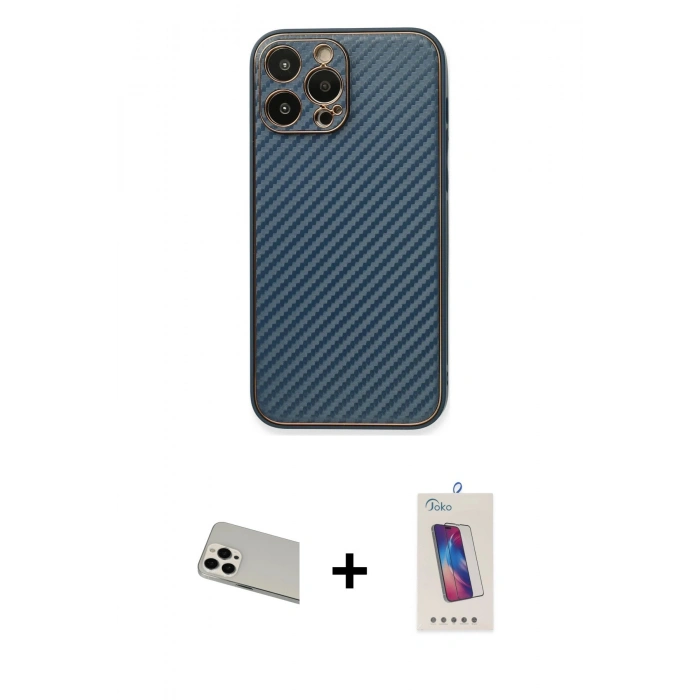 MARSİLYAN™- iPhone 13 Pro Max Kılıf Ahenk Işık - Siyah Joko 5D Cam + Rainbow Kamera Lens Koruma Cam - BZ