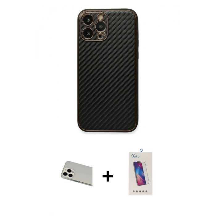 MARSİLYAN™- iPhone 13 Pro Max Kılıf Ahenk Işık - Siyah Joko 5D Cam + Rainbow Kamera Lens Koruma Cam - BZ