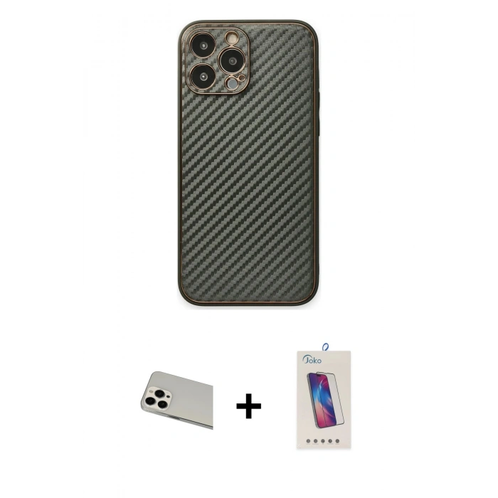 MARSİLYAN™- iPhone 13 Pro Max Kılıf Ahenk Işık - Siyah Joko 5D Cam + Rainbow Kamera Lens Koruma Cam - BZ
