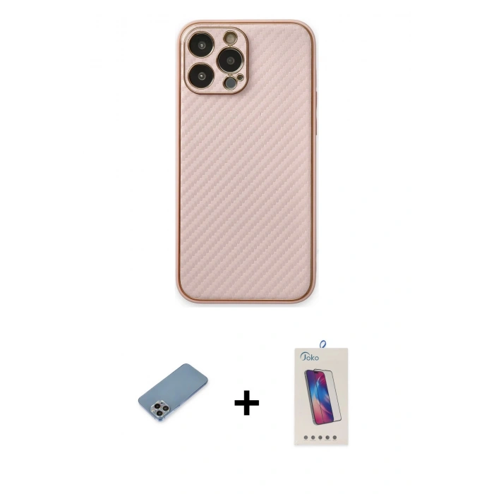 MARSİLYAN™- iPhone 13 Pro Max Kılıf Ahenk Işık - Siyah Joko 5D Cam + Shine Kamera Lens Koruma Cam - GI