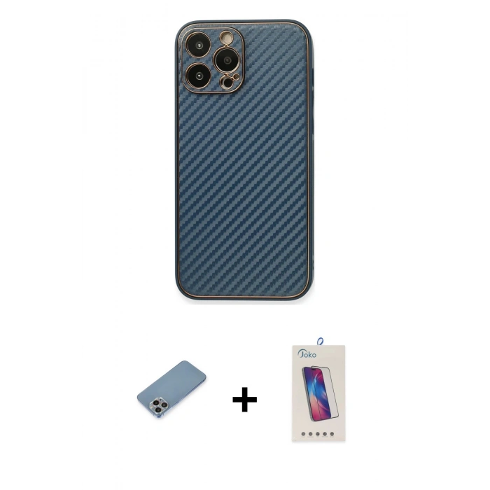 MARSİLYAN™- iPhone 13 Pro Max Kılıf Ahenk Işık - Siyah Joko 5D Cam + Shine Kamera Lens Koruma Cam - GI