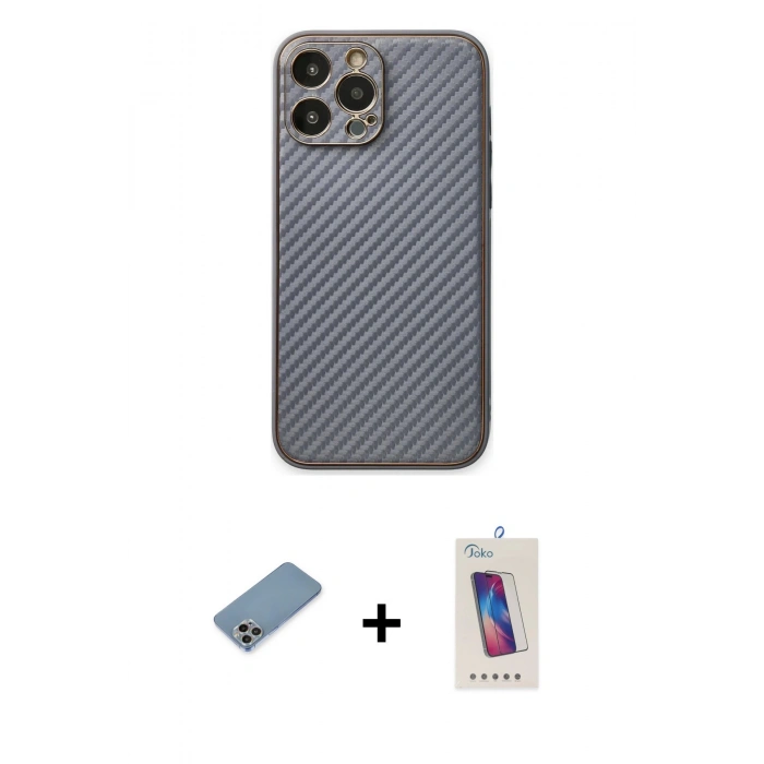 MARSİLYAN™- iPhone 13 Pro Max Kılıf Ahenk Işık - Siyah Joko 5D Cam + Shine Kamera Lens Koruma Cam - GI
