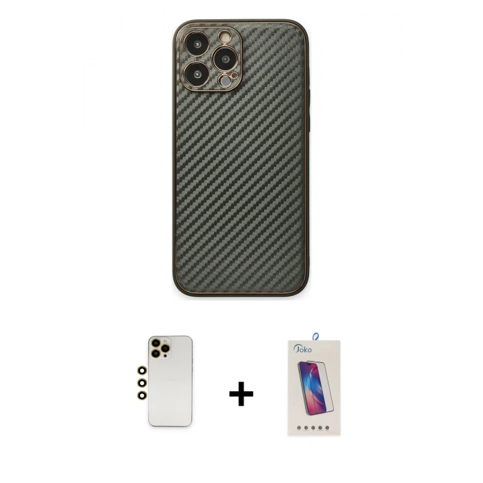 MARSİLYAN™- iPhone 13 Pro Max Kılıf Ahenk Işık - Siyah Joko 5D Cam + Shine Kamera Lens - GD