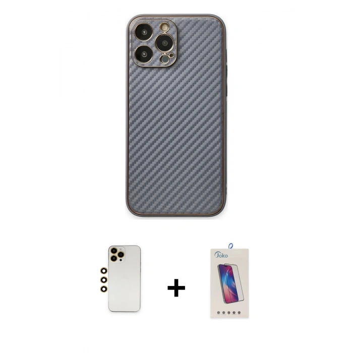 MARSİLYAN™- iPhone 13 Pro Max Kılıf Ahenk Işık - Siyah Joko 5D Cam + Shine Kamera Lens - GD