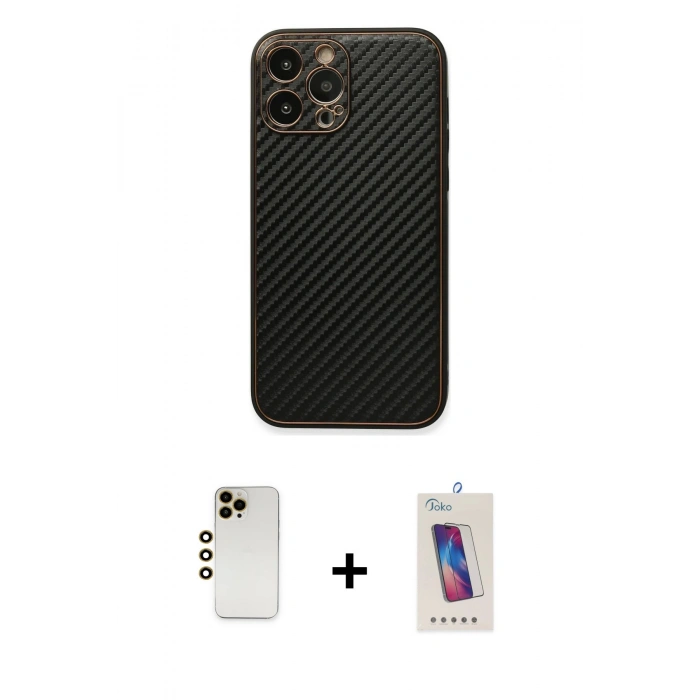 MARSİLYAN™- iPhone 13 Pro Max Kılıf Ahenk Işık - Siyah Joko 5D Cam + Shine Kamera Lens - GD