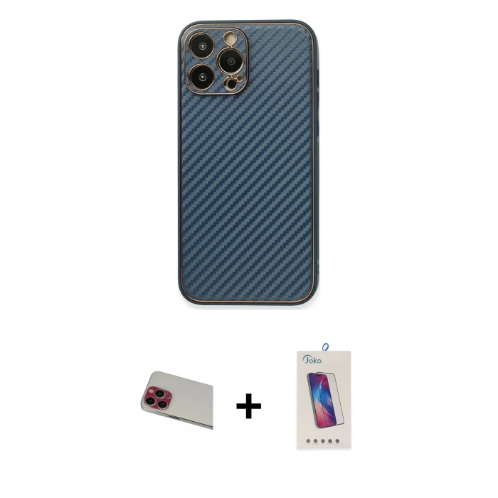 MARSİLYAN™- iPhone 13 Pro Max Kılıf Ahenk Işık - Siyah Joko 5D Cam + Rainbow Kamera Lens Koruma Cam - KI