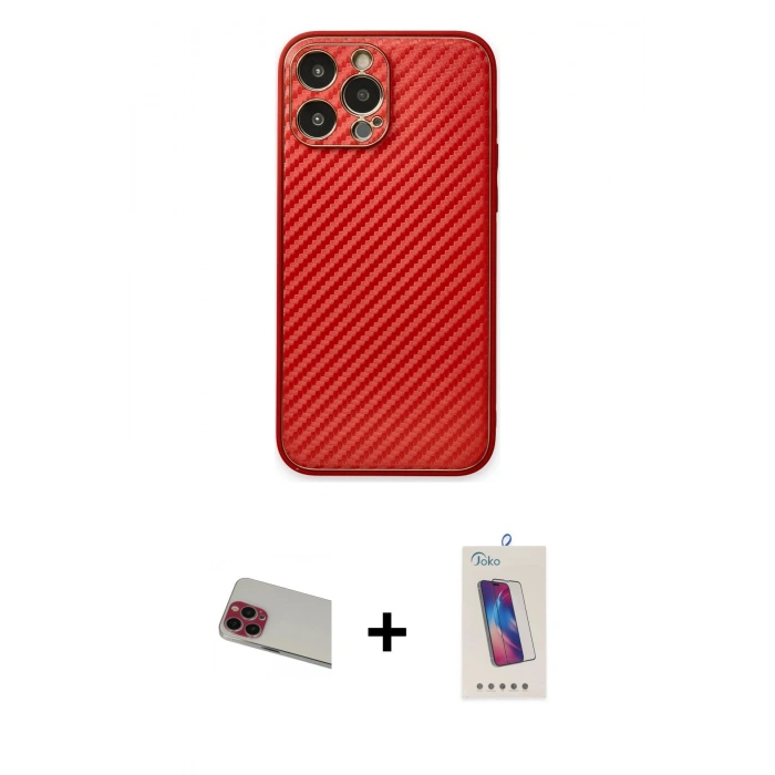 MARSİLYAN™- iPhone 13 Pro Max Kılıf Ahenk Işık - Siyah Joko 5D Cam + Rainbow Kamera Lens Koruma Cam - KI
