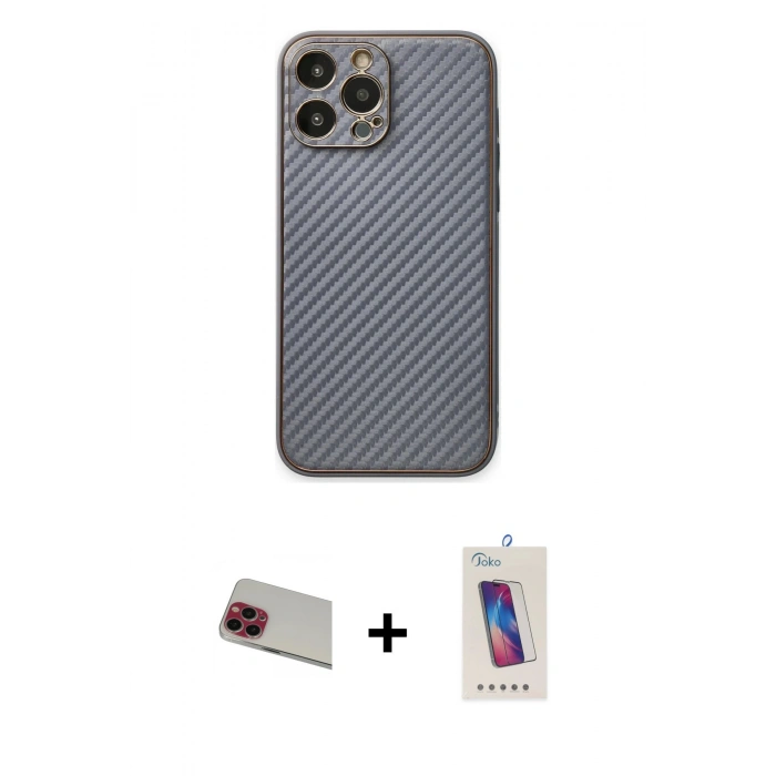 MARSİLYAN™- iPhone 13 Pro Max Kılıf Ahenk Işık - Siyah Joko 5D Cam + Rainbow Kamera Lens Koruma Cam - KI