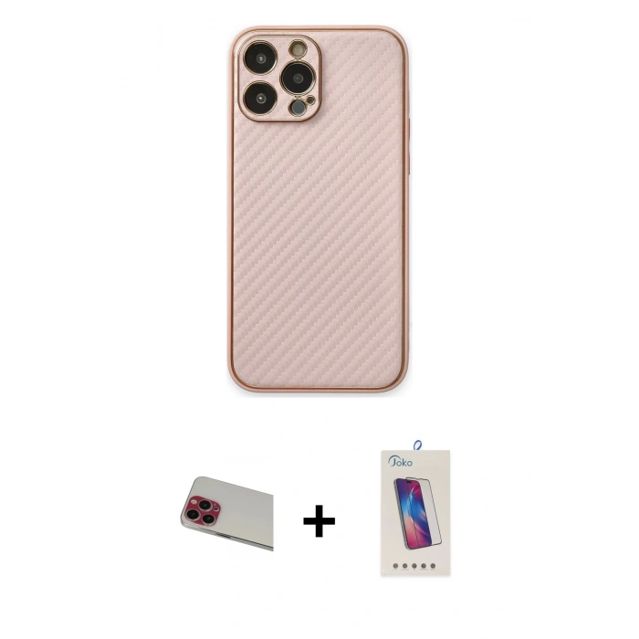 MARSİLYAN™- iPhone 13 Pro Max Kılıf Ahenk Işık - Siyah Joko 5D Cam + Rainbow Kamera Lens Koruma Cam - KI