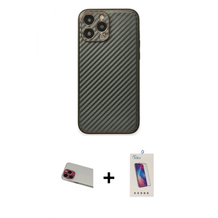MARSİLYAN™- iPhone 13 Pro Max Kılıf Ahenk Işık - Siyah Joko 5D Cam + Rainbow Kamera Lens Koruma Cam - KI