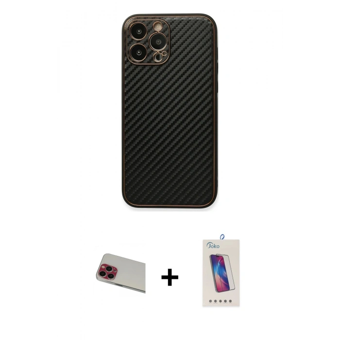 MARSİLYAN™- iPhone 13 Pro Max Kılıf Ahenk Işık - Siyah Joko 5D Cam + Rainbow Kamera Lens Koruma Cam - KI