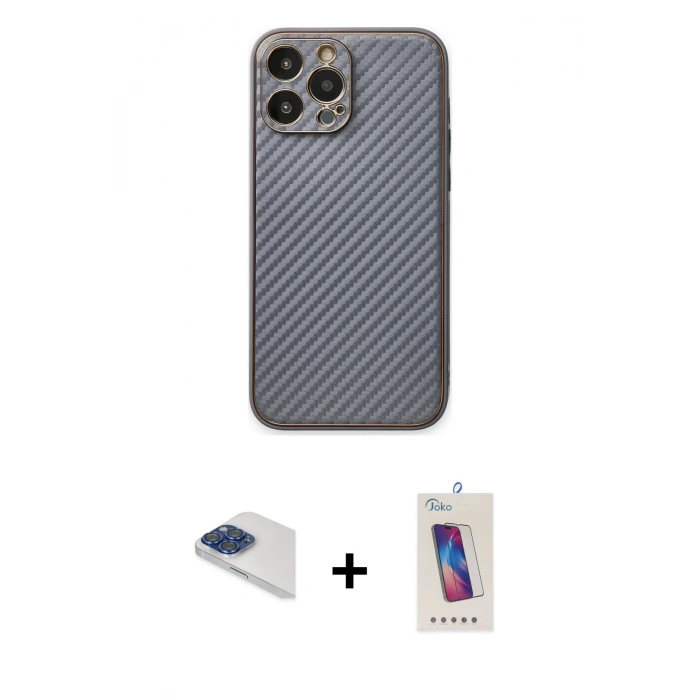 MARSİLYAN™- iPhone 13 Pro Max Kılıf Ahenk Işık - Siyah Joko 5D Cam + Pers Alüminyum Kamera Lens - LT