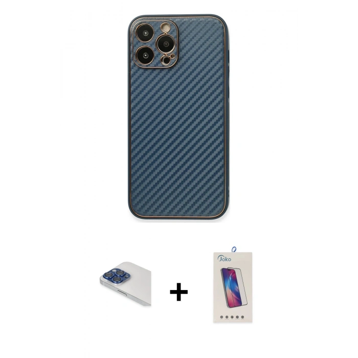 MARSİLYAN™- iPhone 13 Pro Max Kılıf Ahenk Işık - Siyah Joko 5D Cam + Pers Alüminyum Kamera Lens - LT