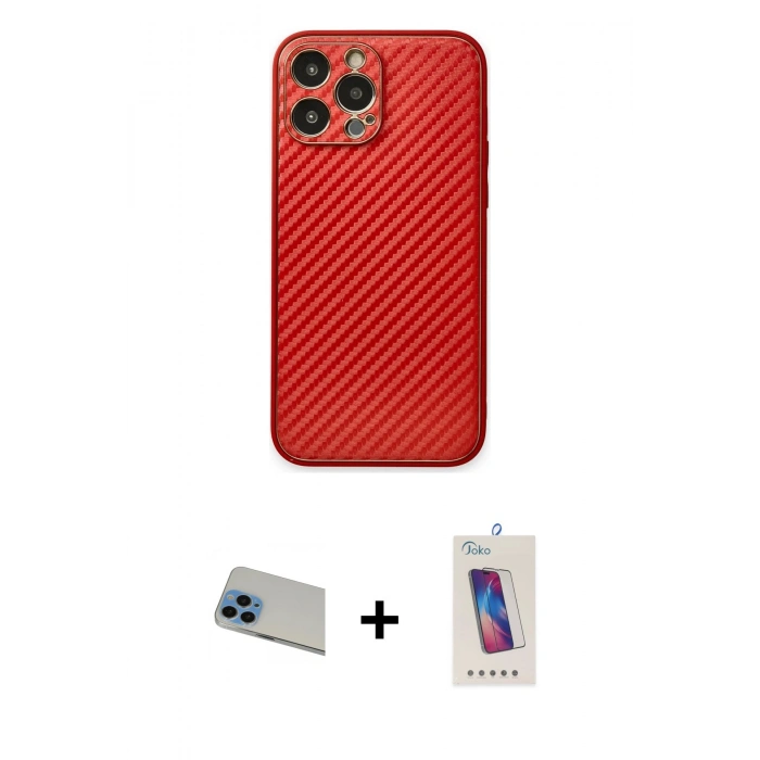 MARSİLYAN™- iPhone 13 Pro Max Kılıf Ahenk Işık - Siyah Joko 5D Cam + Mavi Rainbow Kamera Lens Koruma Cam