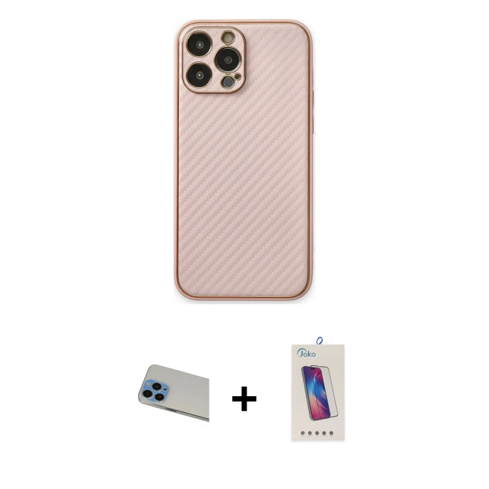 MARSİLYAN™- iPhone 13 Pro Max Kılıf Ahenk Işık - Siyah Joko 5D Cam + Mavi Rainbow Kamera Lens Koruma Cam