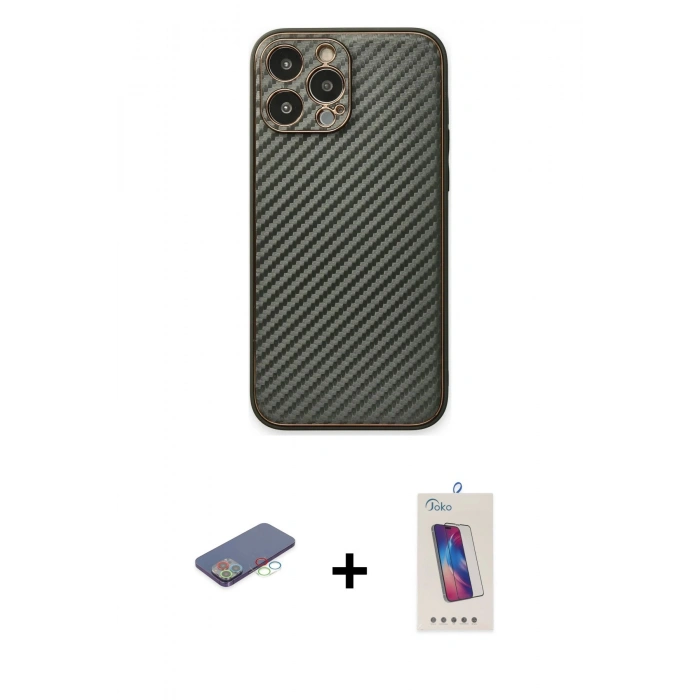 MARSİLYAN™- iPhone 13 Pro Max Kılıf Ahenk Işık - Siyah Joko 5D Cam + Renkli Kamera Lens Koruma Cam - MI