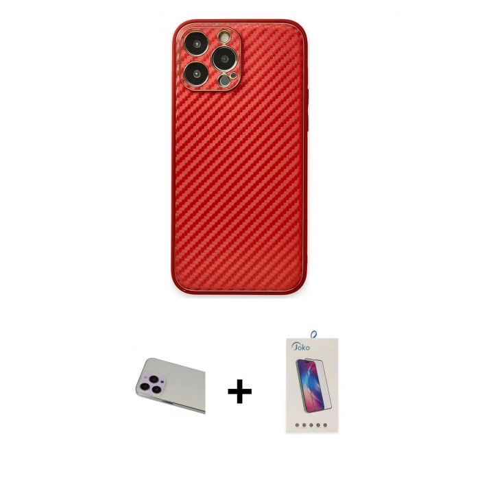 MARSİLYAN™- iPhone 13 Pro Max Kılıf Ahenk Işık - Siyah Joko 5D Cam + Mor Rainbow Kamera Lens Koruma Cam