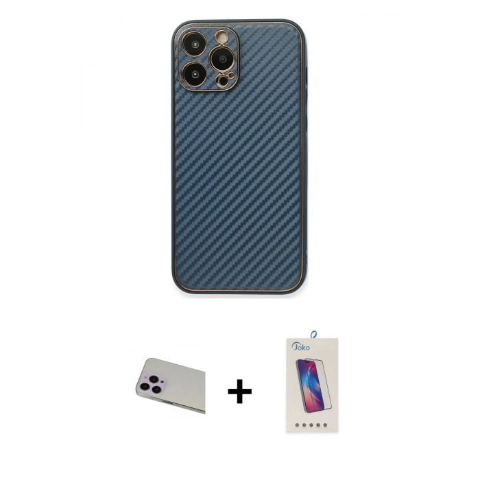 MARSİLYAN™- iPhone 13 Pro Max Kılıf Ahenk Işık - Siyah Joko 5D Cam + Mor Rainbow Kamera Lens Koruma Cam