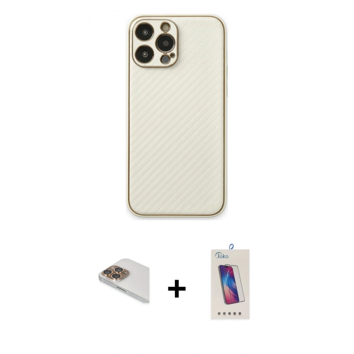 MARSİLYAN™- iPhone 13 Pro Max Kılıf Ahenk Işık - Siyah Joko 5D Cam + Pers Alüminyum Kamera Lens - GD