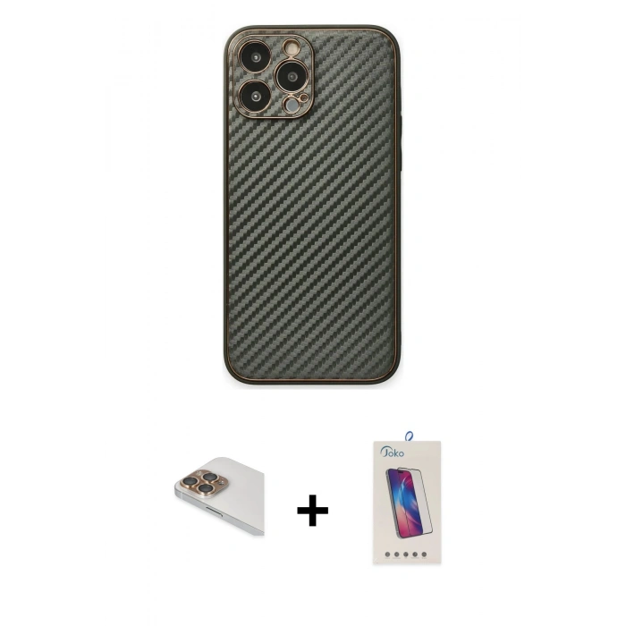 MARSİLYAN™- iPhone 13 Pro Max Kılıf Ahenk Işık - Siyah Joko 5D Cam + Pers Alüminyum Kamera Lens - GD