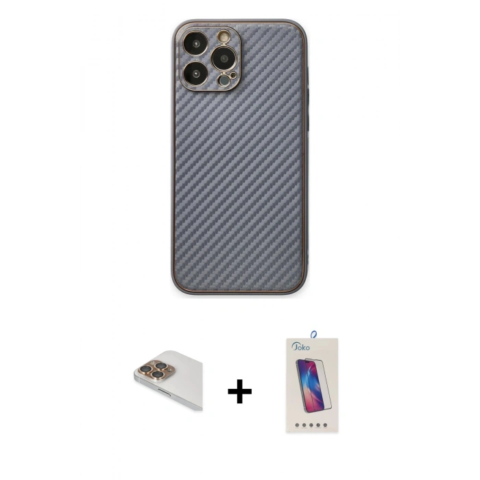 MARSİLYAN™- iPhone 13 Pro Max Kılıf Ahenk Işık - Siyah Joko 5D Cam + Pers Alüminyum Kamera Lens - GD