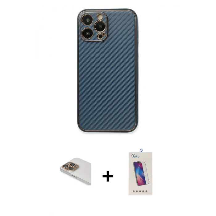 MARSİLYAN™- iPhone 13 Pro Max Kılıf Ahenk Işık - Siyah Joko 5D Cam + Pers Alüminyum Kamera Lens - GD