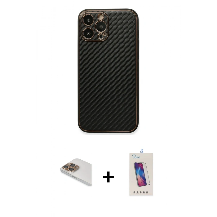 MARSİLYAN™- iPhone 13 Pro Max Kılıf Ahenk Işık - Siyah Joko 5D Cam + Pers Alüminyum Kamera Lens - GD