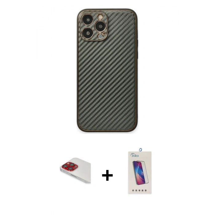 MARSİLYAN™- iPhone 13 Pro Max Kılıf Ahenk Işık - Siyah Joko 5D Cam + Pers Alüminyum Kamera Lens - KI