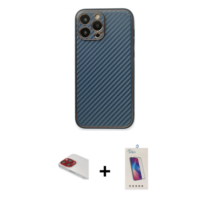 MARSİLYAN™- iPhone 13 Pro Max Kılıf Ahenk Işık - Siyah Joko 5D Cam + Pers Alüminyum Kamera Lens - KI