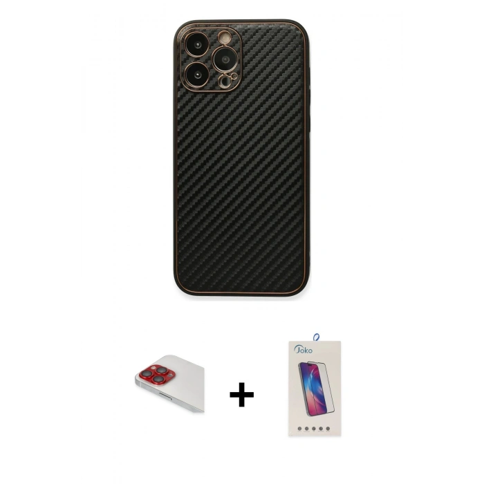 MARSİLYAN™- iPhone 13 Pro Max Kılıf Ahenk Işık - Siyah Joko 5D Cam + Pers Alüminyum Kamera Lens - KI
