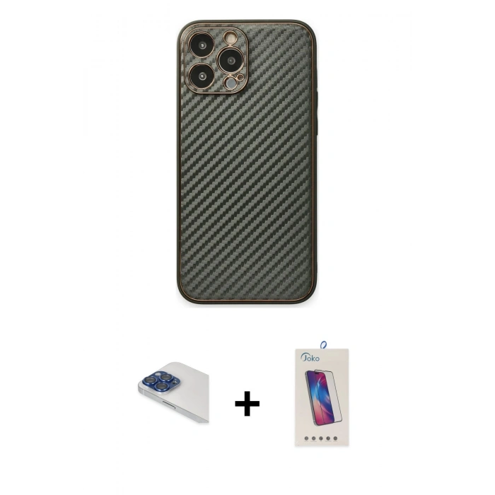 MARSİLYAN™- iPhone 13 Pro Max Kılıf Ahenk Işık - Siyah Joko 5D Cam + Pers Alüminyum Kamera Lens - LT