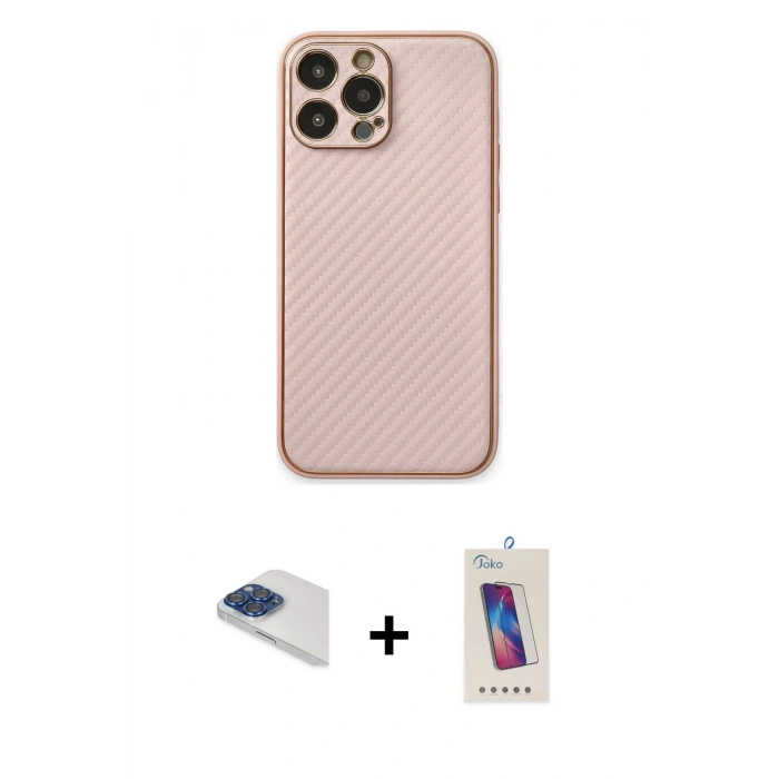 MARSİLYAN™- iPhone 13 Pro Max Kılıf Ahenk Işık - Siyah Joko 5D Cam + Pers Alüminyum Kamera Lens - LT
