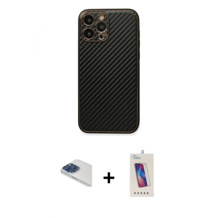 MARSİLYAN™- iPhone 13 Pro Max Kılıf Ahenk Işık - Siyah Joko 5D Cam + Pers Alüminyum Kamera Lens - LT