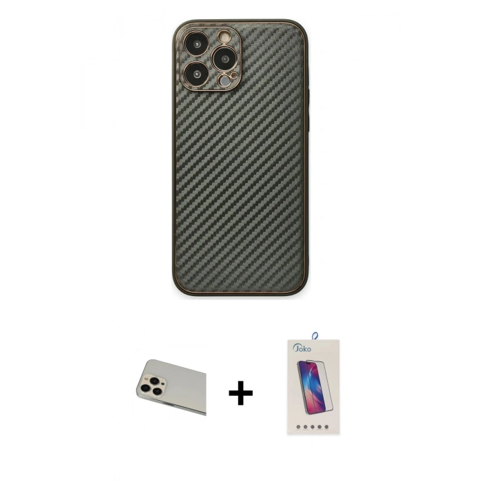 MARSİLYAN™- iPhone 13 Pro Max Kılıf Ahenk Işık - Siyah Joko 5D Cam + Rainbow Kamera Lens Koruma Cam - REGD